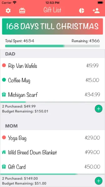 The first screenshot Christmas Gift List Tracker publishes on its own App Store listing.