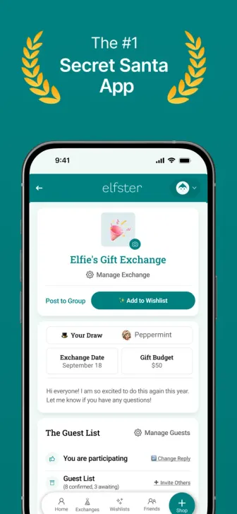 The first screenshot Elfster publishes on its own App Store listing.