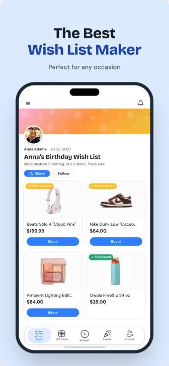The first screenshot GiftList publishes on its own App Store listing.