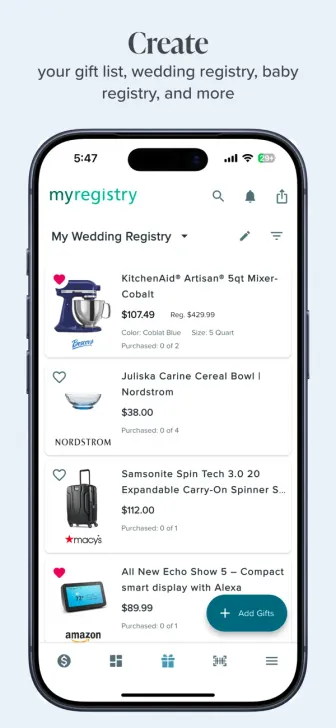 The first screenshot MyRegistry.com publishes on its own App Store listing.